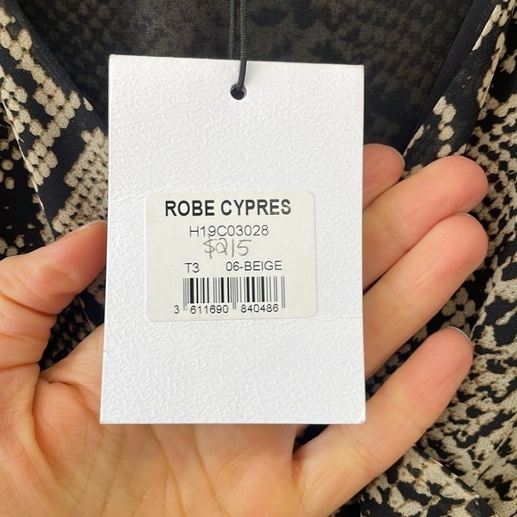 Suncoo Paris Dress Snake Animal Print Longsleeve Wrap Ruffled Sheer Large New - Picture 10 of 12